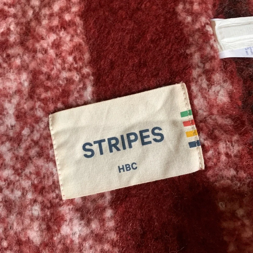 STRIPES HBC Red Plaid Wool Blend Fringe Throw Blanket 59x46‎ hme decor